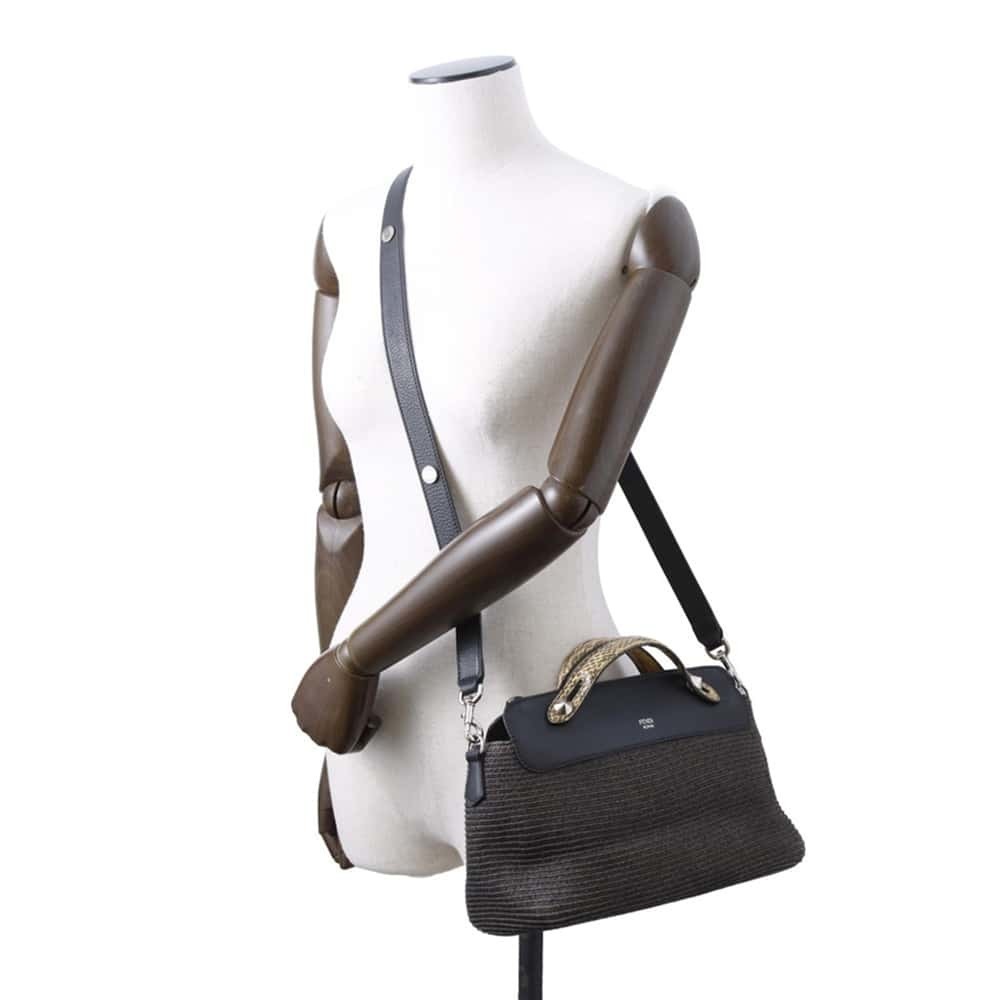 Fendi Visible Python Straw Medium Handbag Black - image 5